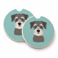 Checkerboard Blue Schnauzer Set of 2 Cup Holder Car Coasters Absorbent Round Sandstone Coasters Gifts for Men or Women, 2.5, Multicolor