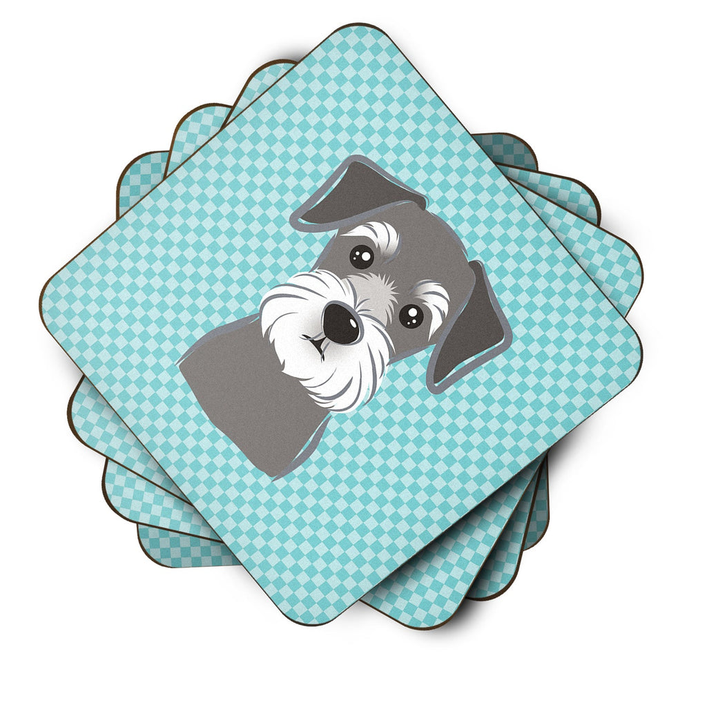 Checkerboard Blue Schnauzer Foam Coasters Set of 4 Cup Coasters for Indoor Outdoor, Tabletop Protection, Anti Slip, Mouse pad Material