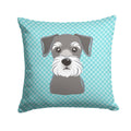 Checkerboard Blue Schnauzer Decorative Throw Pillow 14x14 Indoor Outdoor Accent Cushion, Fabric Cover with Insert for Sofa, Bed, Porch & Living Room