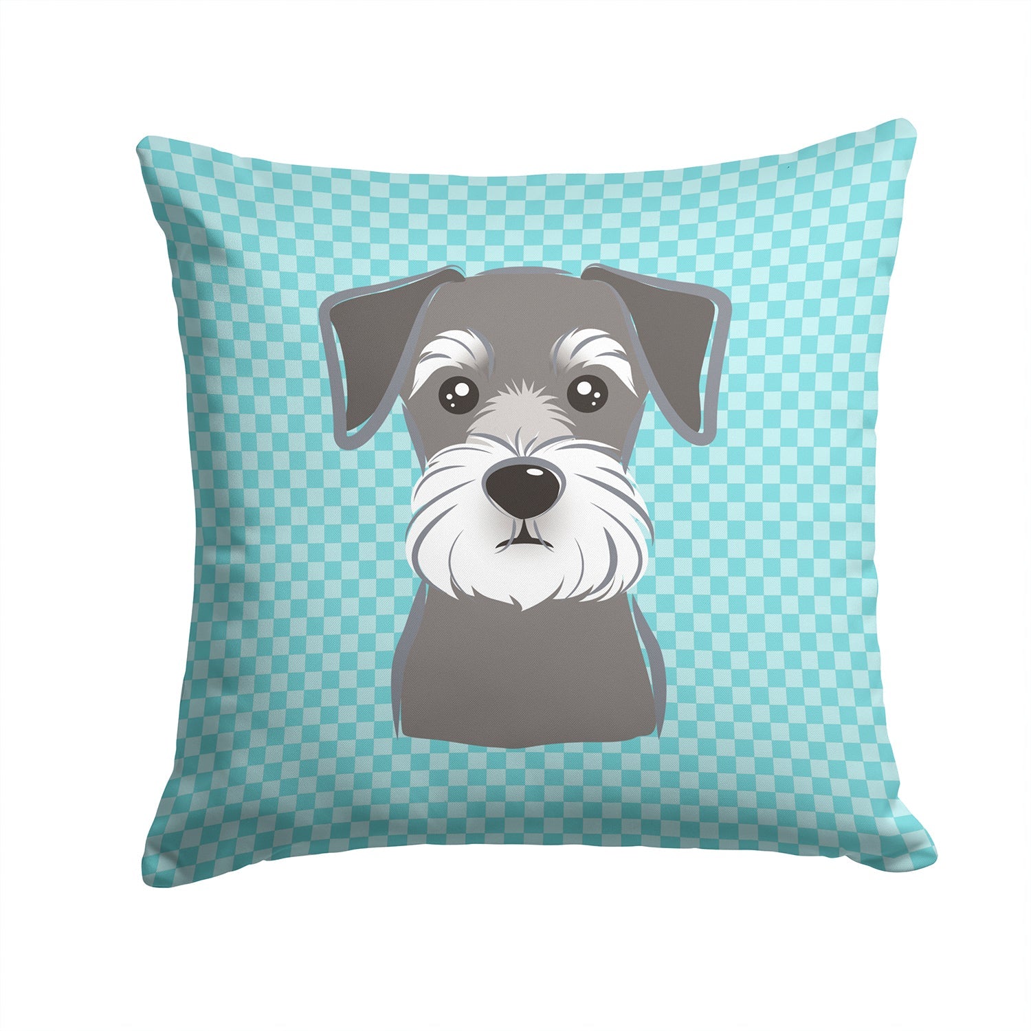 Checkerboard Blue Schnauzer Decorative Throw Pillow 14x14 Indoor Outdoor Accent Cushion, Fabric Cover with Insert for Sofa, Bed, Porch & Living Room