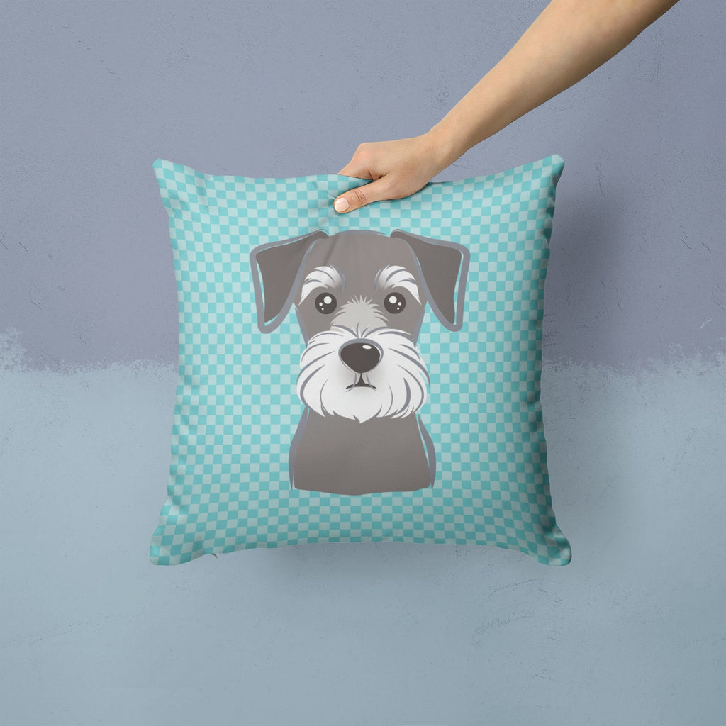 Checkerboard Blue Schnauzer Decorative Throw Pillow 14x14 Indoor Outdoor Accent Cushion, Fabric Cover with Insert for Sofa, Bed, Porch & Living Room