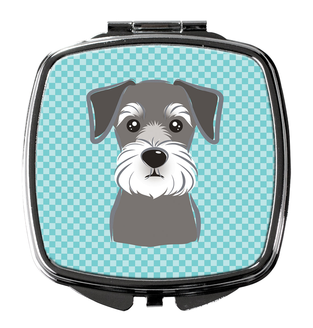 Checkerboard Blue Schnauzer Compact Mirror Decorative Travel Makeup Mirror for Women Girls Gifts Pocket Makeup Mirror Folding Handheld