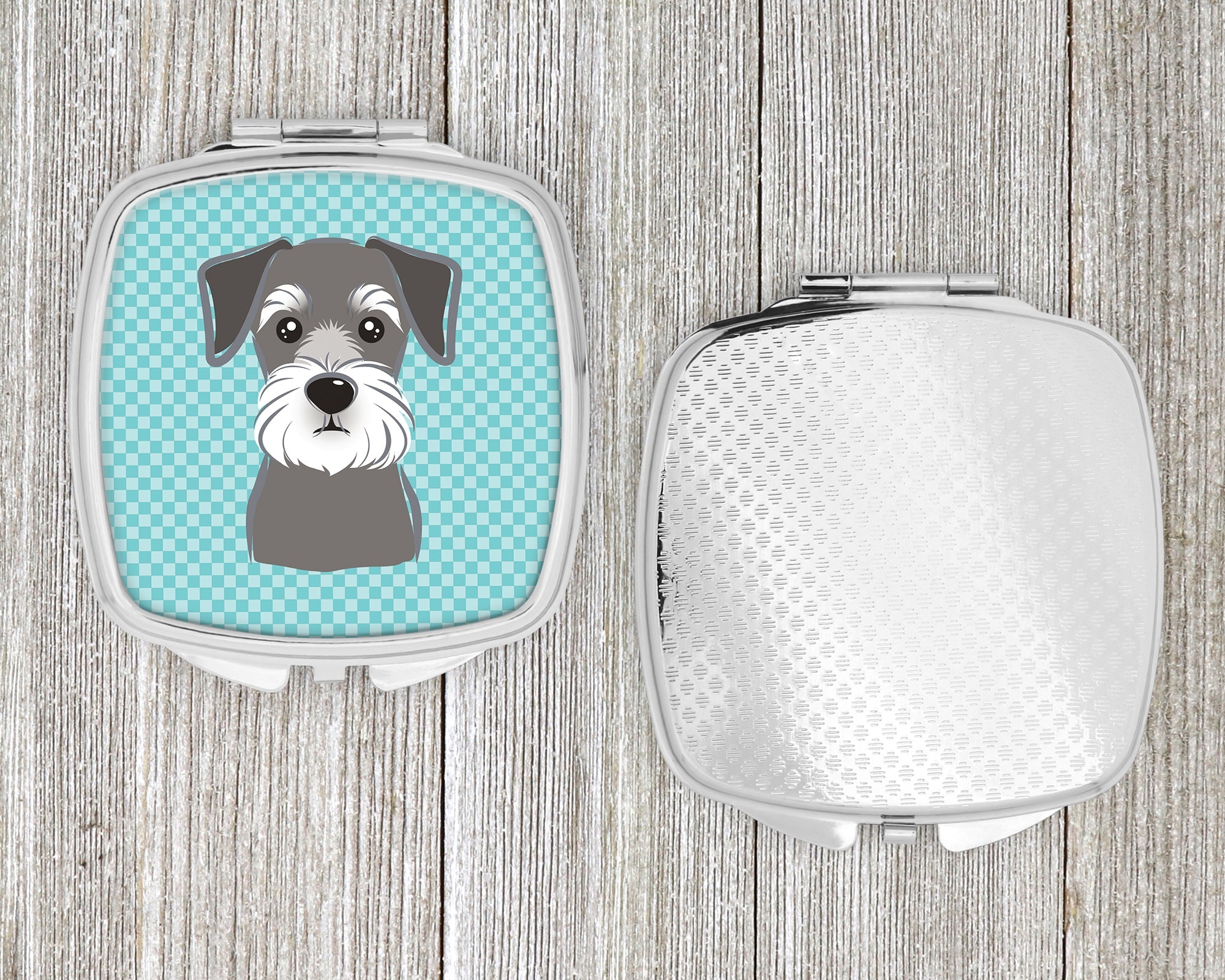 Checkerboard Blue Schnauzer Compact Mirror Decorative Travel Makeup Mirror for Women Girls Gifts Pocket Makeup Mirror Folding Handheld