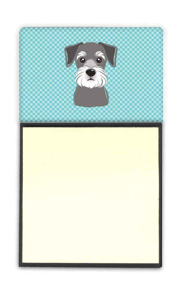 Checkerboard Blue Schnauzer Watercolor Sticky Note Holder Refillable Dispenser Desk Accessory 3x3 Pad Gift