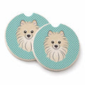 Checkerboard Blue Pomeranian Set of 2 Cup Holder Car Coasters Absorbent Round Sandstone Coasters Gifts for Men or Women, 2.5, Multicolor