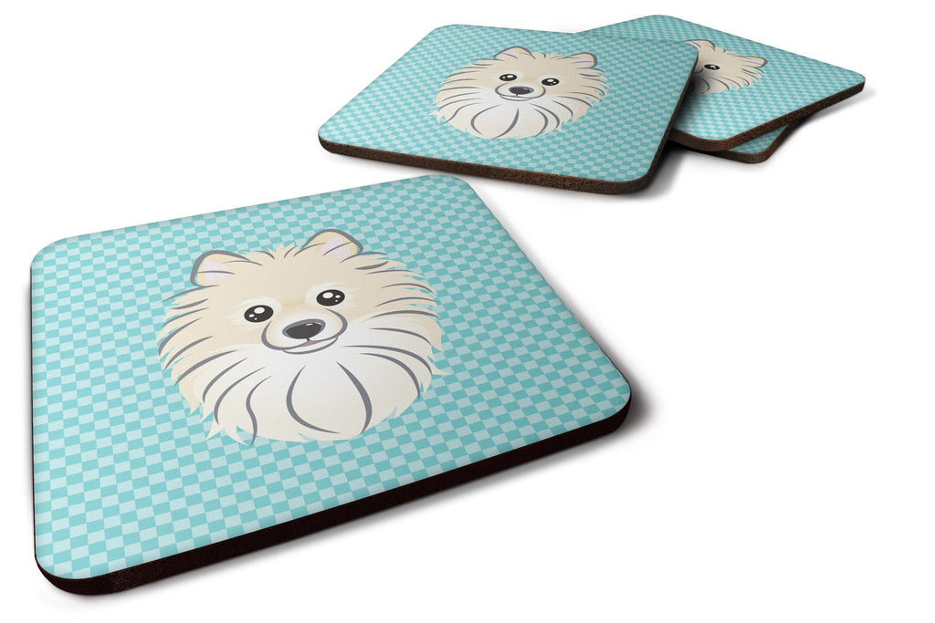 Checkerboard Blue Pomeranian Foam Coasters Set of 4 Cup Coasters for Indoor Outdoor, Tabletop Protection, Anti Slip, Mouse pad Material