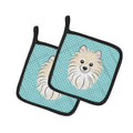 Checkerboard Blue Pomeranian Pot Holder Set of 2 Heat Resistant Quilted Hot Pads 7.5 x 7.5 Inch, Insulated Kitchen Trivets for Cooking & Baking