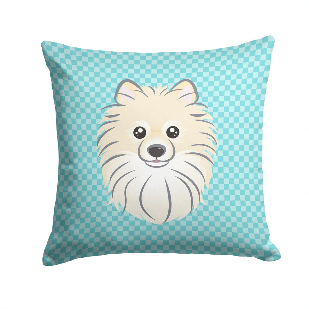 Checkerboard Blue Pomeranian Decorative Throw Pillow 14x14 Indoor Outdoor Accent Cushion, Fabric Cover with Insert for Sofa, Bed, Porch & Living Room