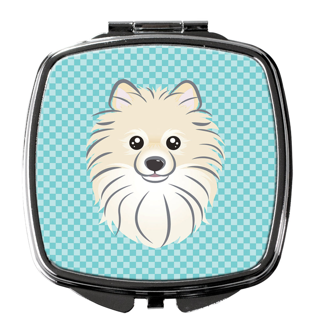 Checkerboard Blue Pomeranian Compact Mirror Decorative Travel Makeup Mirror for Women Girls Gifts Pocket Makeup Mirror Folding Handheld