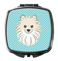 Checkerboard Blue Pomeranian Compact Mirror Decorative Travel Makeup Mirror for Women Girls Gifts Pocket Makeup Mirror Folding Handheld