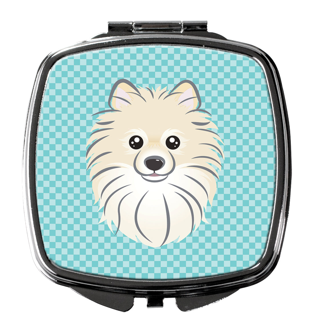 Checkerboard Blue Pomeranian Compact Mirror Decorative Travel Makeup Mirror for Women Girls Gifts Pocket Makeup Mirror Folding Handheld
