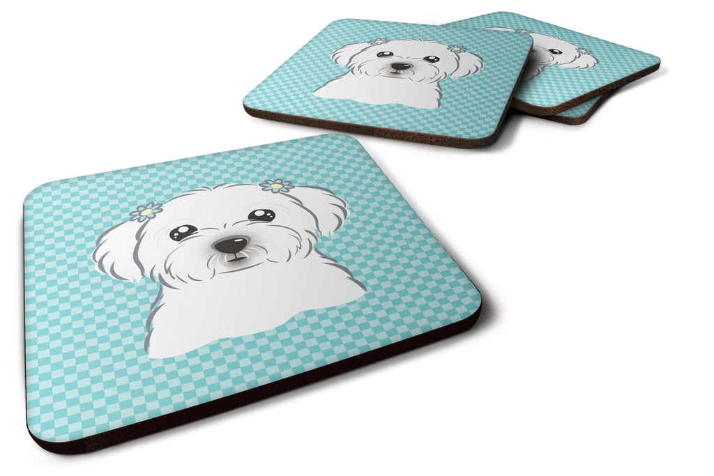 Checkerboard Blue Maltese Foam Coasters Set of 4 Cup Coasters for Indoor Outdoor, Tabletop Protection, Anti Slip, Mouse pad Material