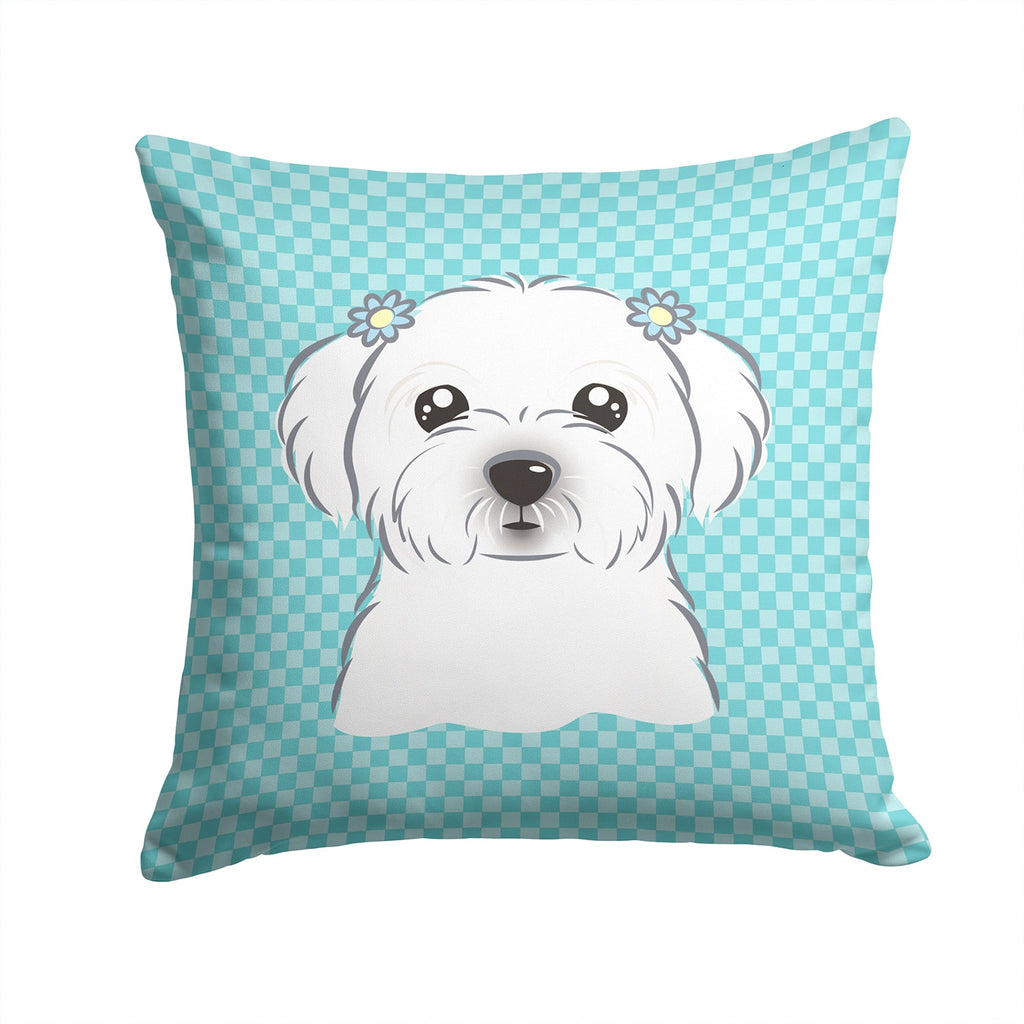 Checkerboard Blue Maltese Decorative Throw Pillow 14x14 Indoor Outdoor Accent Cushion, Fabric Cover with Insert for Sofa, Bed, Porch & Living Room