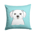 Checkerboard Blue Maltese Decorative Throw Pillow 14x14 Indoor Outdoor Accent Cushion, Fabric Cover with Insert for Sofa, Bed, Porch & Living Room