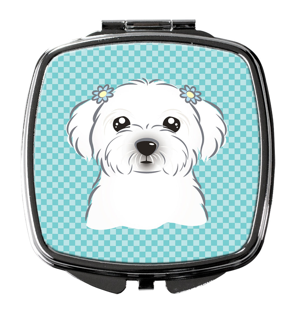 Checkerboard Blue Maltese Compact Mirror Decorative Travel Makeup Mirror for Women Girls Gifts Pocket Makeup Mirror Folding Handheld