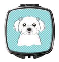 Checkerboard Blue Maltese Compact Mirror Decorative Travel Makeup Mirror for Women Girls Gifts Pocket Makeup Mirror Folding Handheld