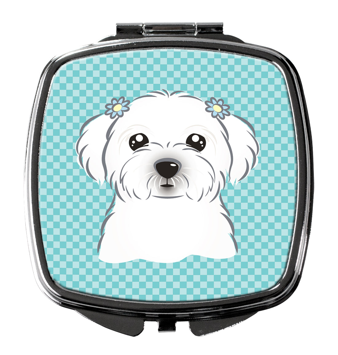 Checkerboard Blue Maltese Compact Mirror Decorative Travel Makeup Mirror for Women Girls Gifts Pocket Makeup Mirror Folding Handheld