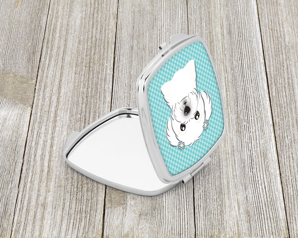 Checkerboard Blue Maltese Compact Mirror Decorative Travel Makeup Mirror for Women Girls Gifts Pocket Makeup Mirror Folding Handheld