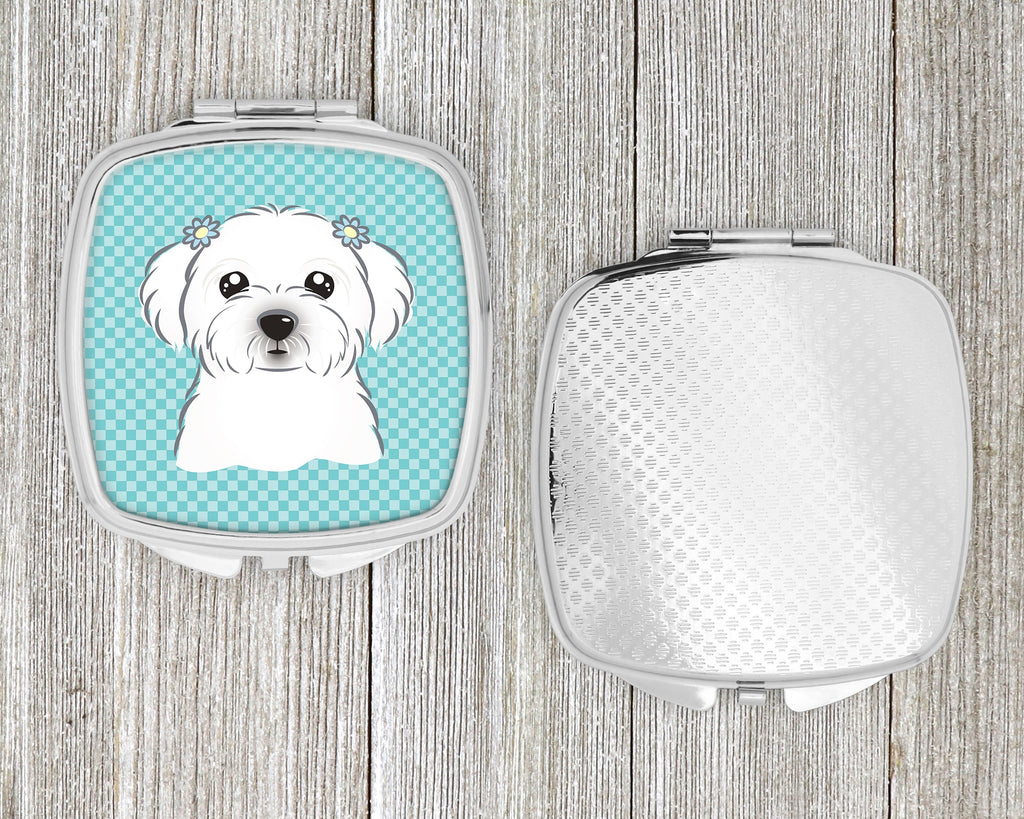 Checkerboard Blue Maltese Compact Mirror Decorative Travel Makeup Mirror for Women Girls Gifts Pocket Makeup Mirror Folding Handheld