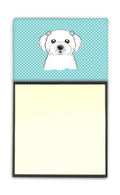 Checkerboard Blue Maltese Watercolor Sticky Note Holder Refillable Dispenser Desk Accessory 3x3 Pad Gift