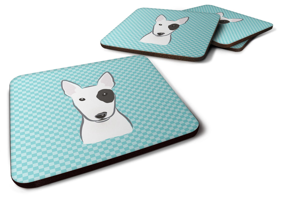Checkerboard Blue Bull Terrier Foam Coasters Set of 4 Cup Coasters for Indoor Outdoor, Tabletop Protection, Anti Slip, Mouse pad Material