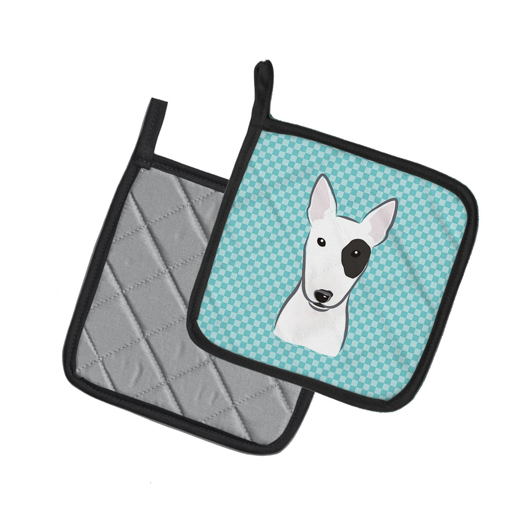Checkerboard Blue Bull Terrier Pot Holder Set of 2 Heat Resistant Quilted Hot Pads 7.5 x 7.5 Inch, Insulated Kitchen Trivets for Cooking & Baking