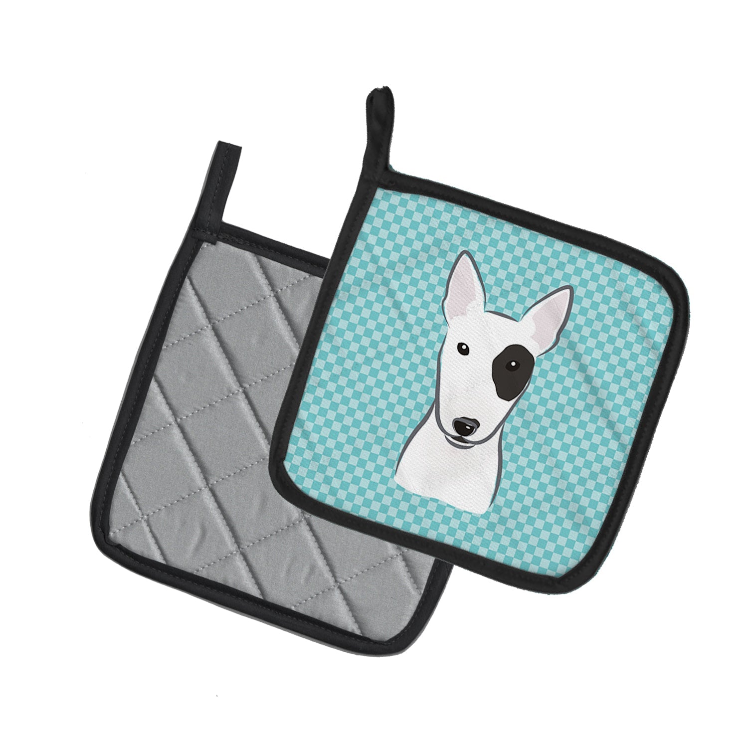 Checkerboard Blue Bull Terrier Pot Holder Set of 2 Heat Resistant Quilted Hot Pads 7.5 x 7.5 Inch, Insulated Kitchen Trivets for Cooking & Baking