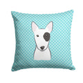Checkerboard Blue Bull Terrier Decorative Throw Pillow 14x14 Indoor Outdoor Accent Cushion, Fabric Cover with Insert for Sofa, Bed, Porch & Living Room