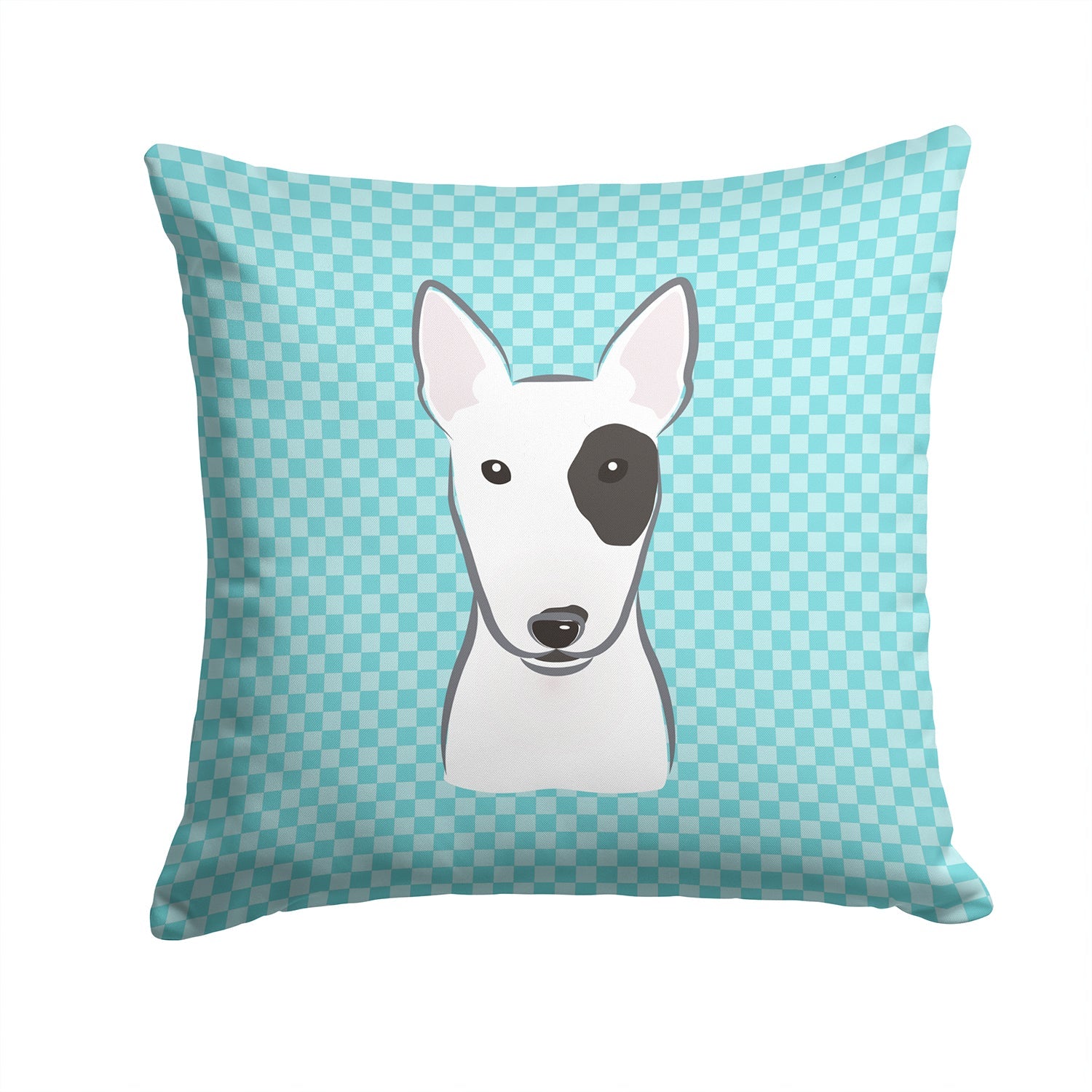 Checkerboard Blue Bull Terrier Decorative Throw Pillow 14x14 Indoor Outdoor Accent Cushion, Fabric Cover with Insert for Sofa, Bed, Porch & Living Room