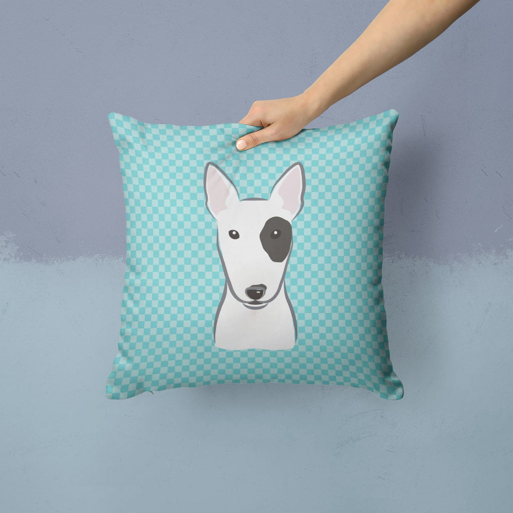 Checkerboard Blue Bull Terrier Decorative Throw Pillow 14x14 Indoor Outdoor Accent Cushion, Fabric Cover with Insert for Sofa, Bed, Porch & Living Room