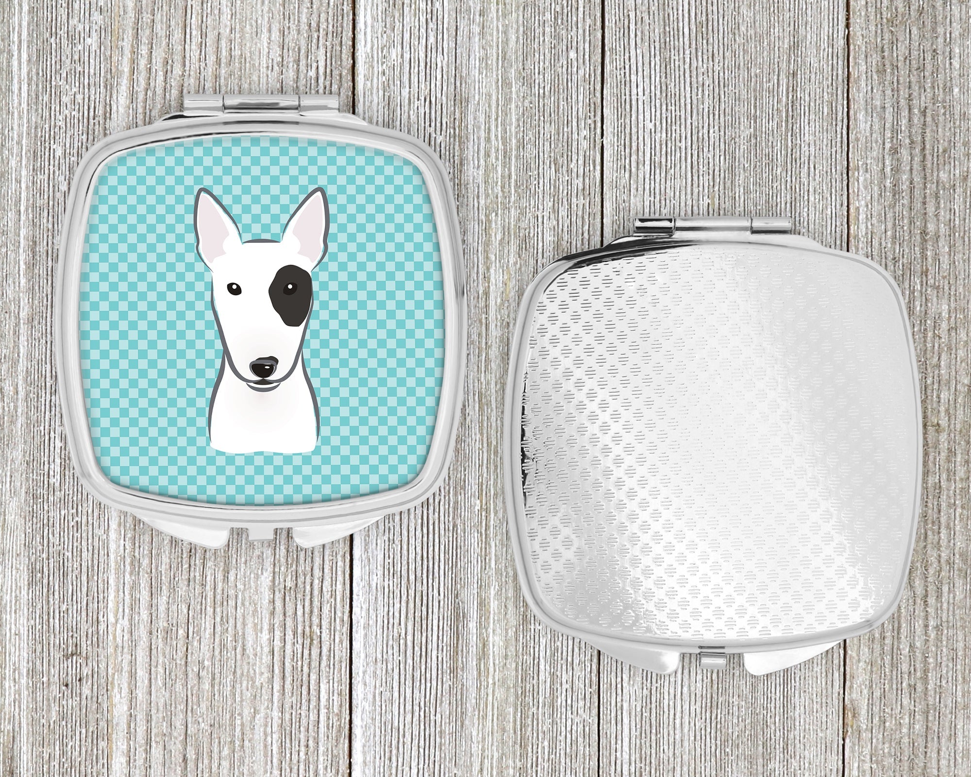 Checkerboard Blue Bull Terrier Compact Mirror Decorative Travel Makeup Mirror for Women Girls Gifts Pocket Makeup Mirror Folding Handheld