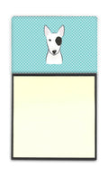 Checkerboard Blue Bull Terrier Watercolor Sticky Note Holder Refillable Dispenser Desk Accessory 3x3 Pad Gift