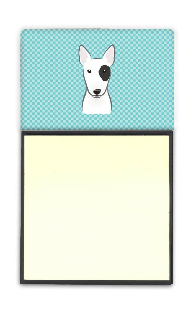 Checkerboard Blue Bull Terrier Watercolor Sticky Note Holder Refillable Dispenser Desk Accessory 3x3 Pad Gift