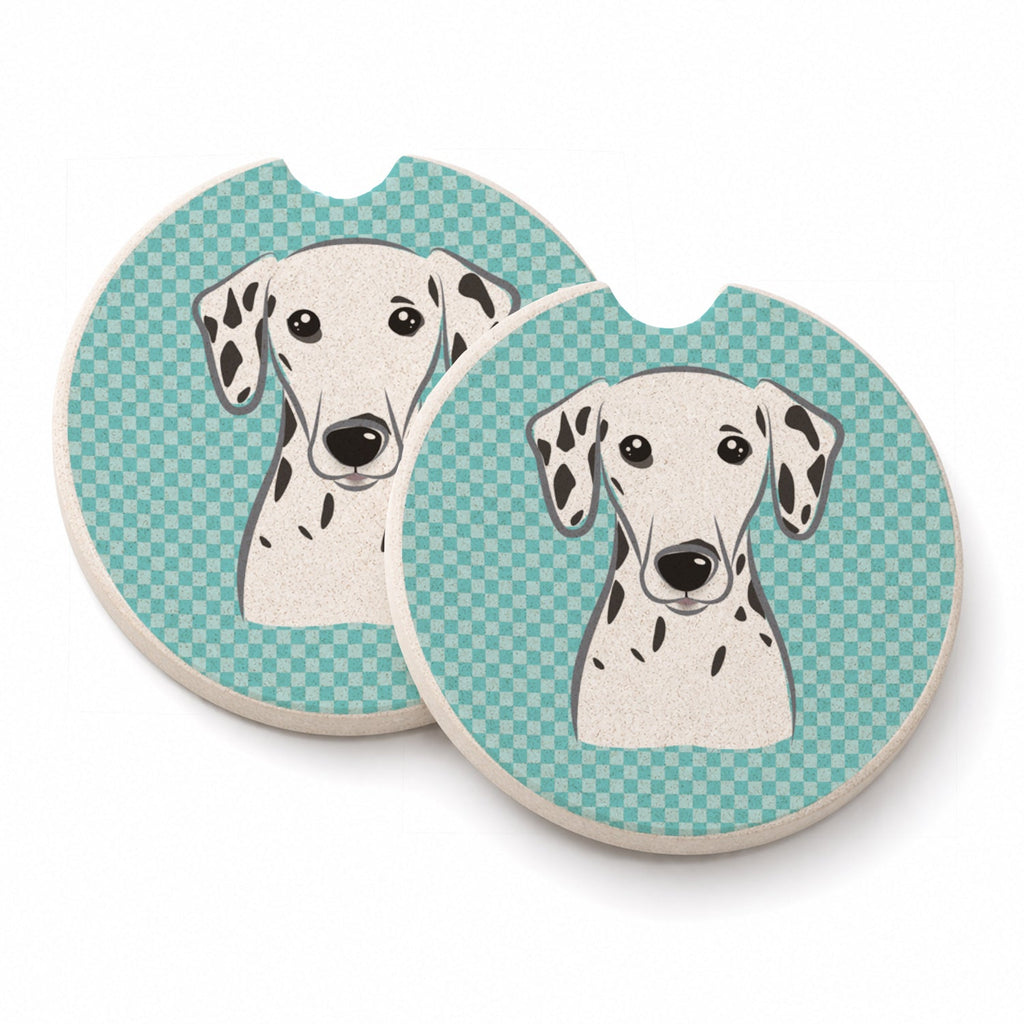 Checkerboard Blue Dalmatian Set of 2 Cup Holder Car Coasters Absorbent Round Sandstone Coasters Gifts for Men or Women, 2.5, Multicolor
