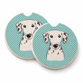 Checkerboard Blue Dalmatian Set of 2 Cup Holder Car Coasters Absorbent Round Sandstone Coasters Gifts for Men or Women, 2.5, Multicolor