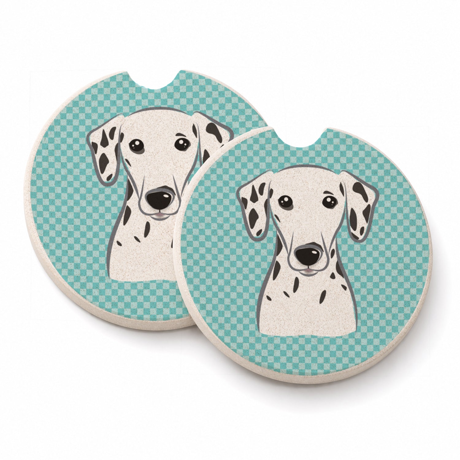 Checkerboard Blue Dalmatian Set of 2 Cup Holder Car Coasters Absorbent Round Sandstone Coasters Gifts for Men or Women, 2.5, Multicolor