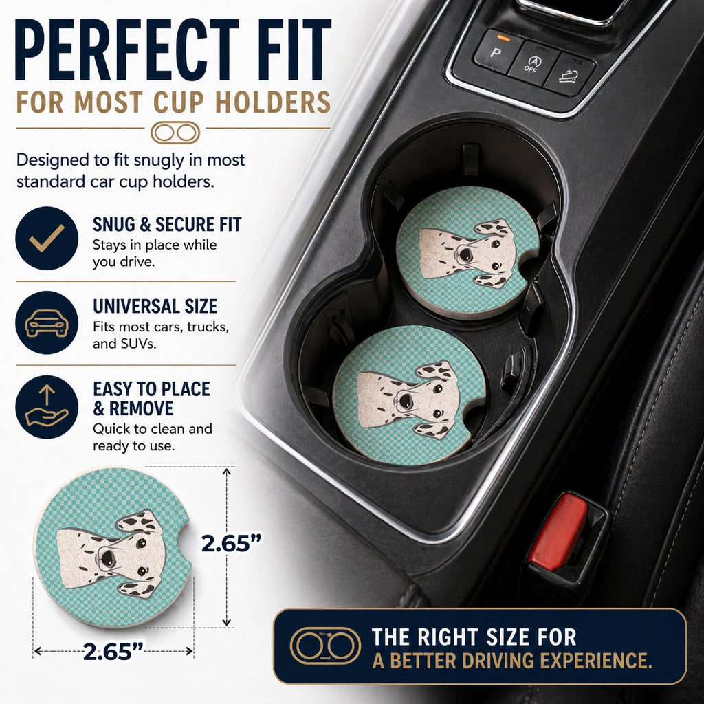 Checkerboard Blue Dalmatian Set of 2 Cup Holder Car Coasters Absorbent Round Sandstone Coasters Gifts for Men or Women, 2.5, Multicolor