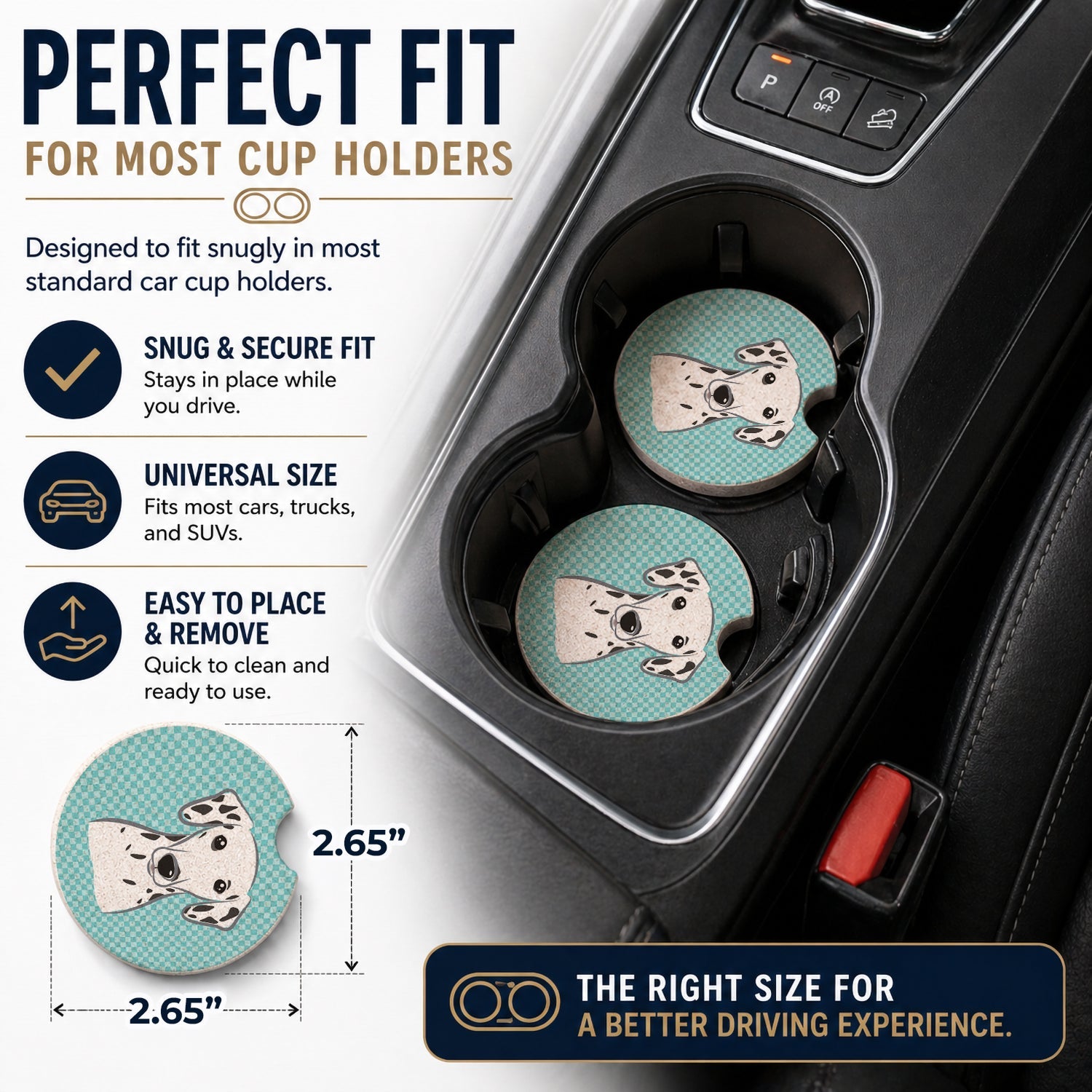 Checkerboard Blue Dalmatian Set of 2 Cup Holder Car Coasters Absorbent Round Sandstone Coasters Gifts for Men or Women, 2.5, Multicolor