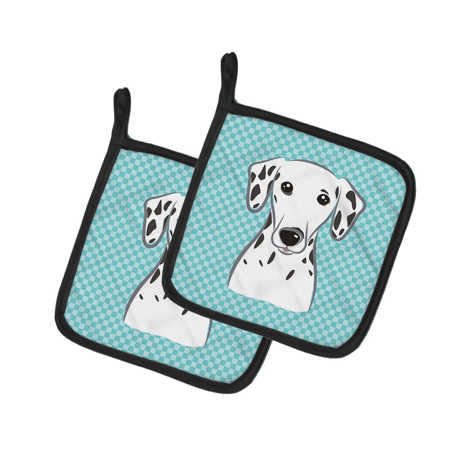 Checkerboard Blue Dalmatian Pot Holder Set of 2 Heat Resistant Quilted Hot Pads 7.5 x 7.5 Inch, Insulated Kitchen Trivets for Cooking & Baking
