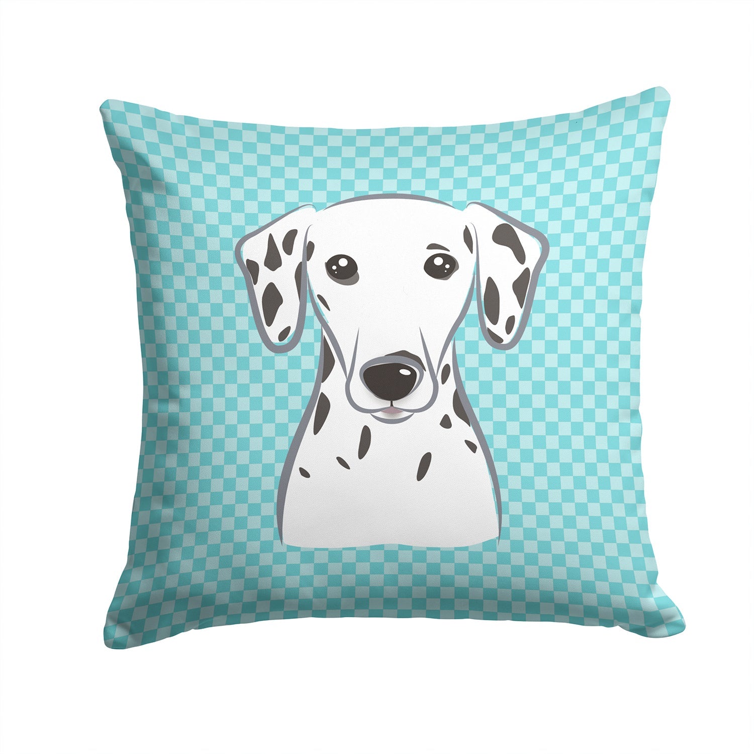 Checkerboard Blue Dalmatian Decorative Throw Pillow 14x14 Indoor Outdoor Accent Cushion, Fabric Cover with Insert for Sofa, Bed, Porch & Living Room