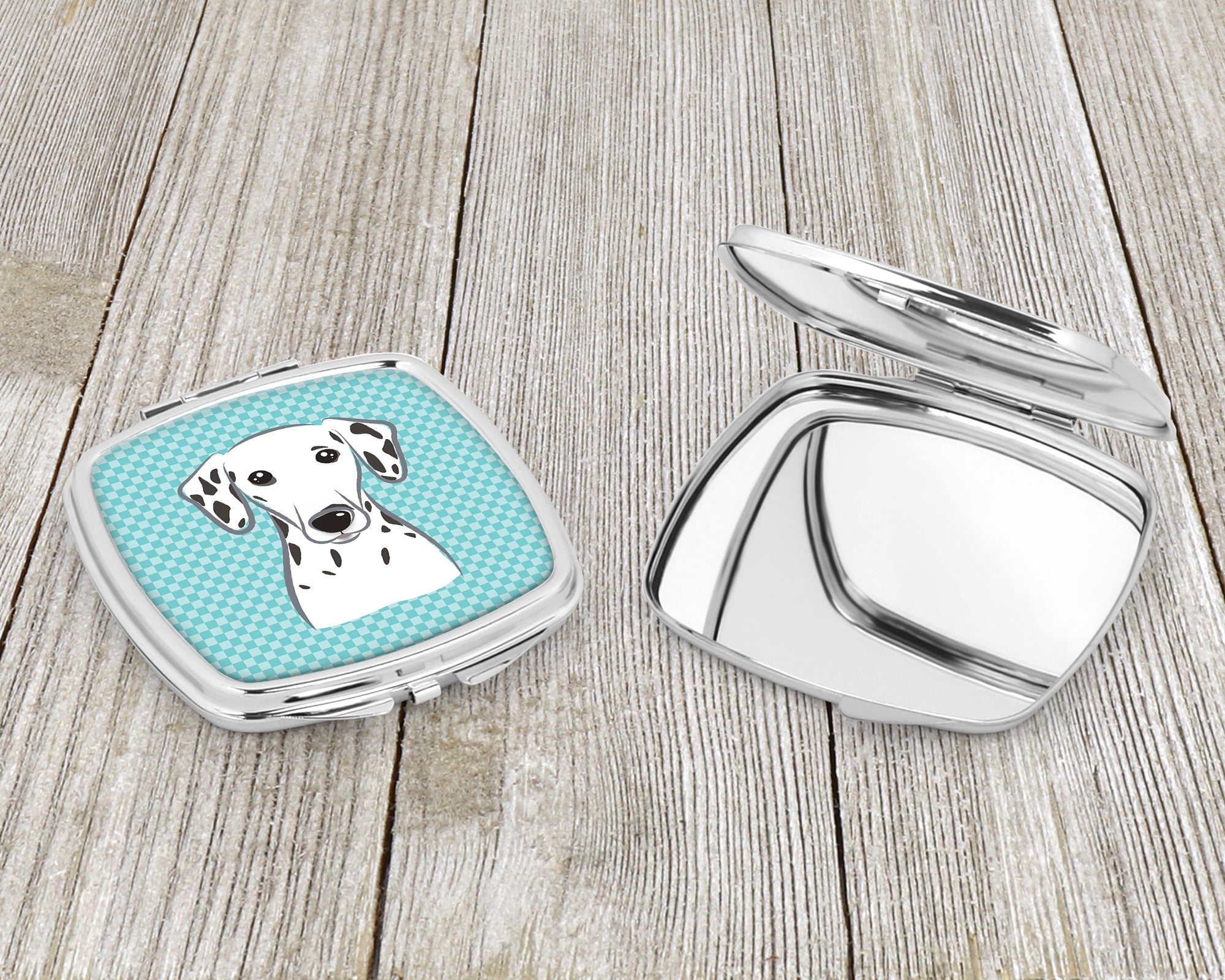 Checkerboard Blue Dalmatian Compact Mirror Decorative Travel Makeup Mirror for Women Girls Gifts Pocket Makeup Mirror Folding Handheld
