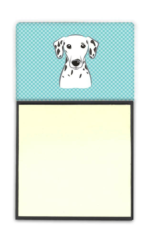 Checkerboard Blue Dalmatian Watercolor Sticky Note Holder Refillable Dispenser Desk Accessory 3x3 Pad Gift