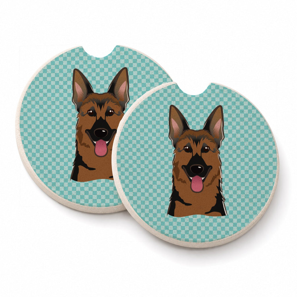 Checkerboard Blue German Shepherd Set of 2 Cup Holder Car Coasters Absorbent Round Sandstone Coasters Gifts for Men or Women, 2.5, Multicolor