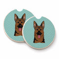 Checkerboard Blue German Shepherd Set of 2 Cup Holder Car Coasters Absorbent Round Sandstone Coasters Gifts for Men or Women, 2.5, Multicolor