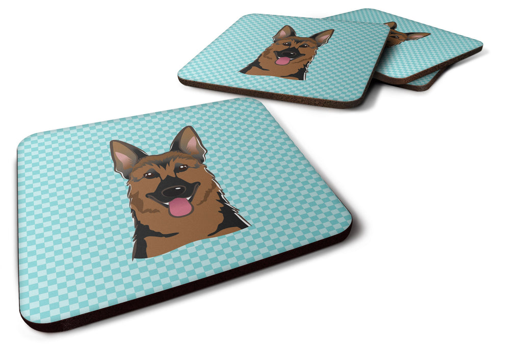Checkerboard Blue German Shepherd Foam Coasters Set of 4 Cup Coasters for Indoor Outdoor, Tabletop Protection, Anti Slip, Mouse pad Material
