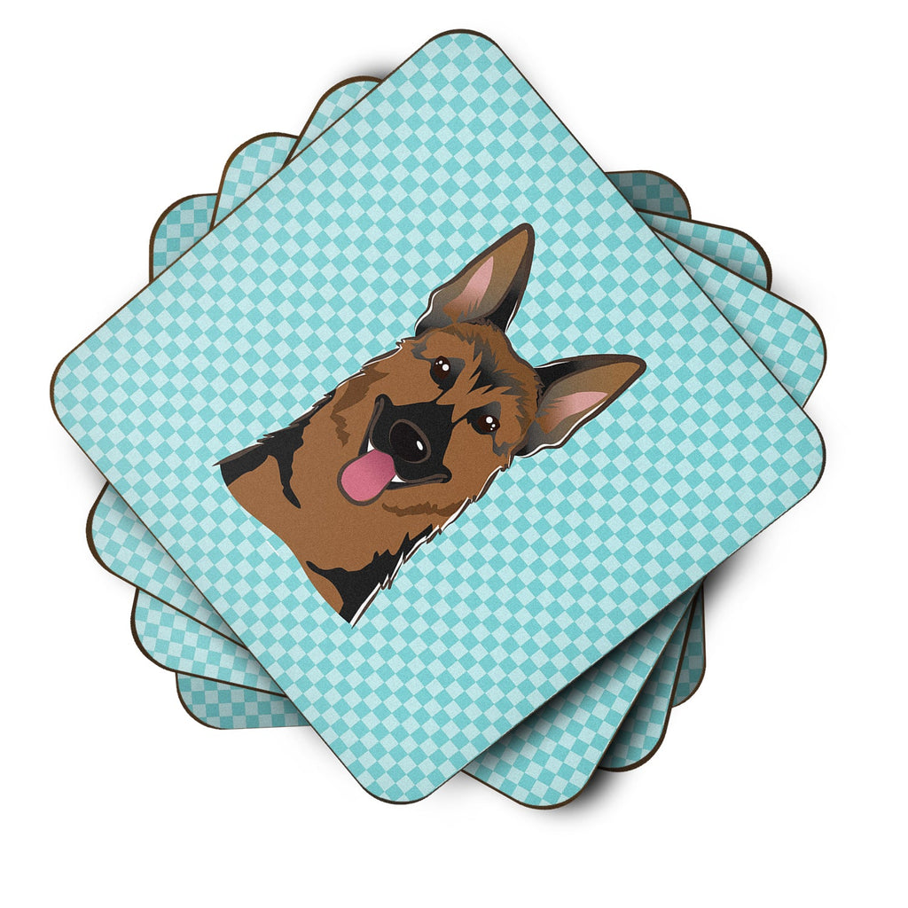 Checkerboard Blue German Shepherd Foam Coasters Set of 4 Cup Coasters for Indoor Outdoor, Tabletop Protection, Anti Slip, Mouse pad Material