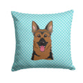 Checkerboard Blue German Shepherd Decorative Throw Pillow 14x14 Indoor Outdoor Accent Cushion, Fabric Cover with Insert for Sofa, Bed, Porch & Living Room