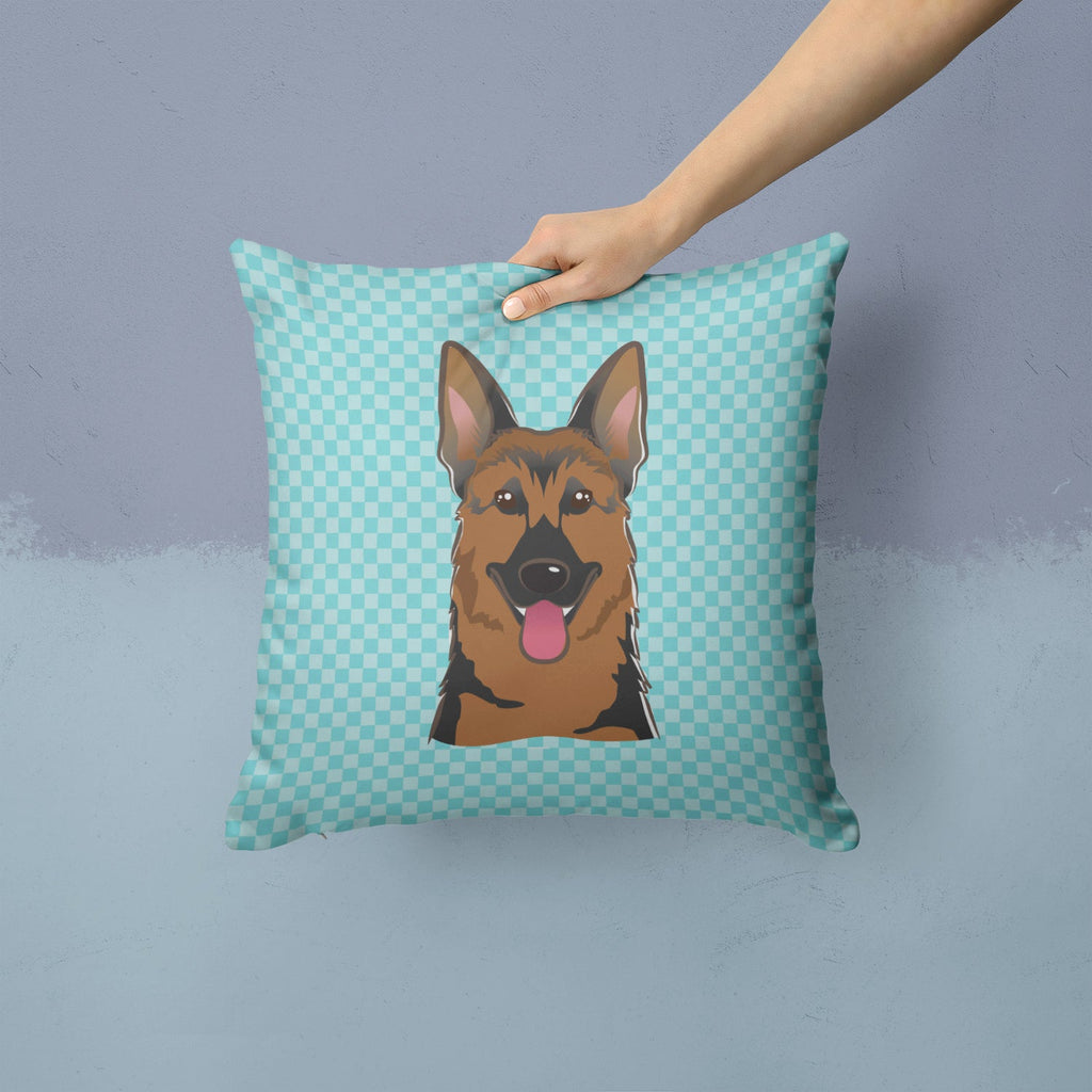 Checkerboard Blue German Shepherd Decorative Throw Pillow 14x14 Indoor Outdoor Accent Cushion, Fabric Cover with Insert for Sofa, Bed, Porch & Living Room