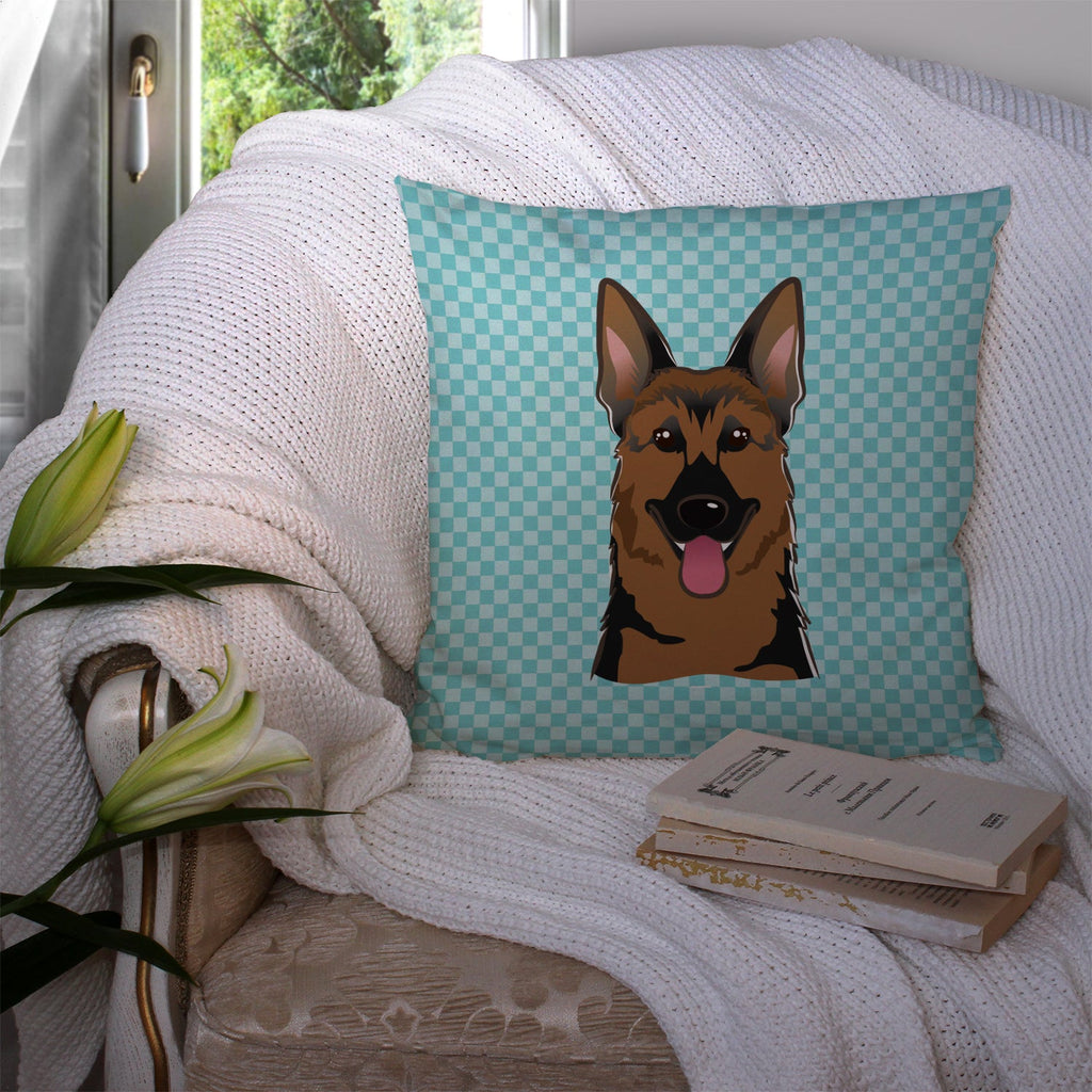 Checkerboard Blue German Shepherd Decorative Throw Pillow 14x14 Indoor Outdoor Accent Cushion, Fabric Cover with Insert for Sofa, Bed, Porch & Living Room