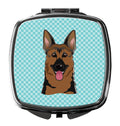 Checkerboard Blue German Shepherd Compact Mirror Decorative Travel Makeup Mirror for Women Girls Gifts Pocket Makeup Mirror Folding Handheld